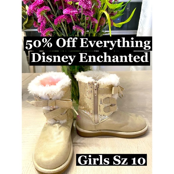 Disney Other - Disney Enchanted Sequined Boots with Furry Top Sz 10